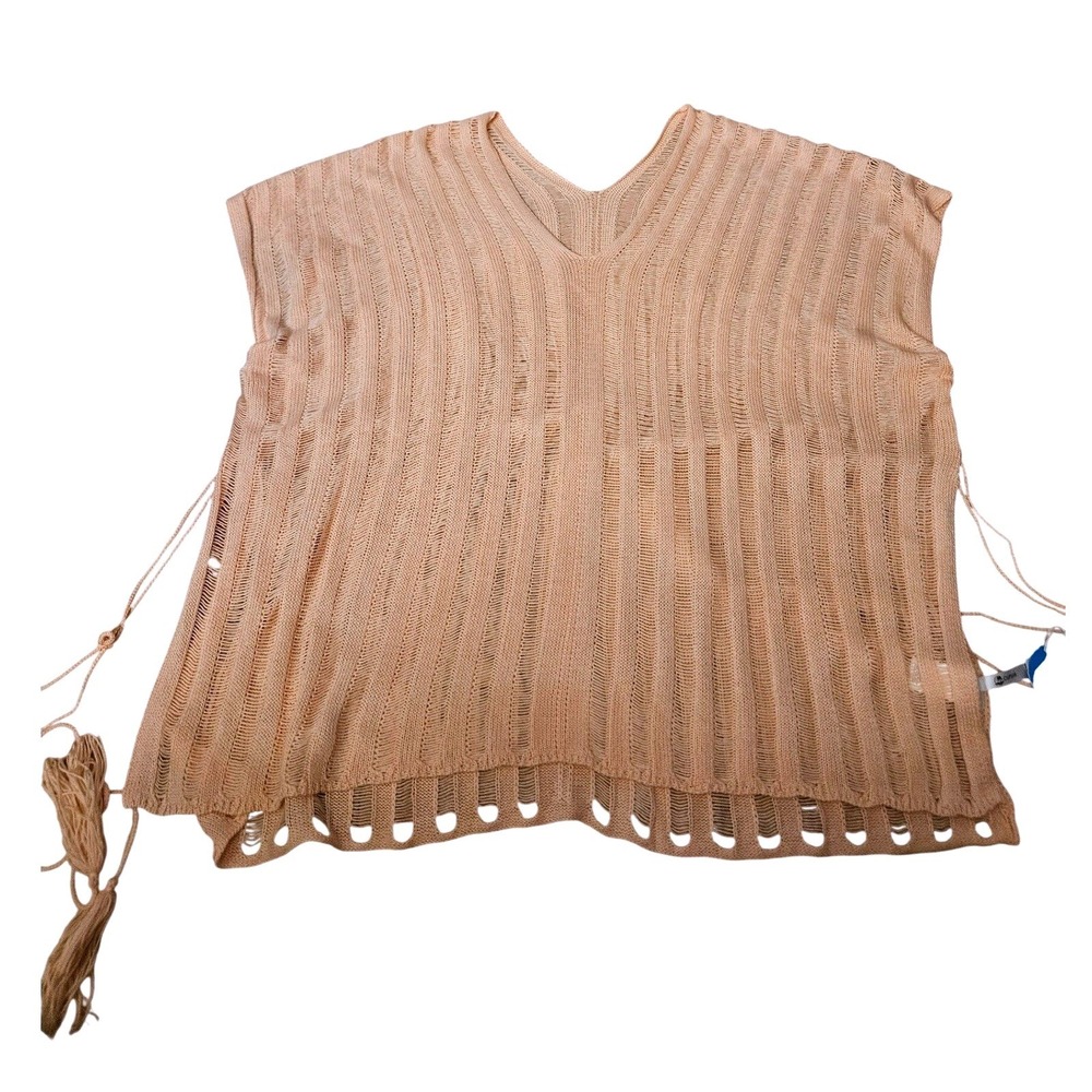 Cupshe Tan Crochet Knit‎ V-Neck Swim Cover Up Tassel Side Ties One Size NWT